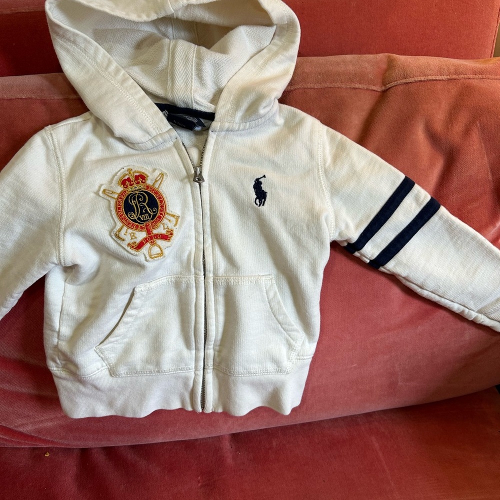 Ralph Lauren Kids White Hoodie with Black Stripes